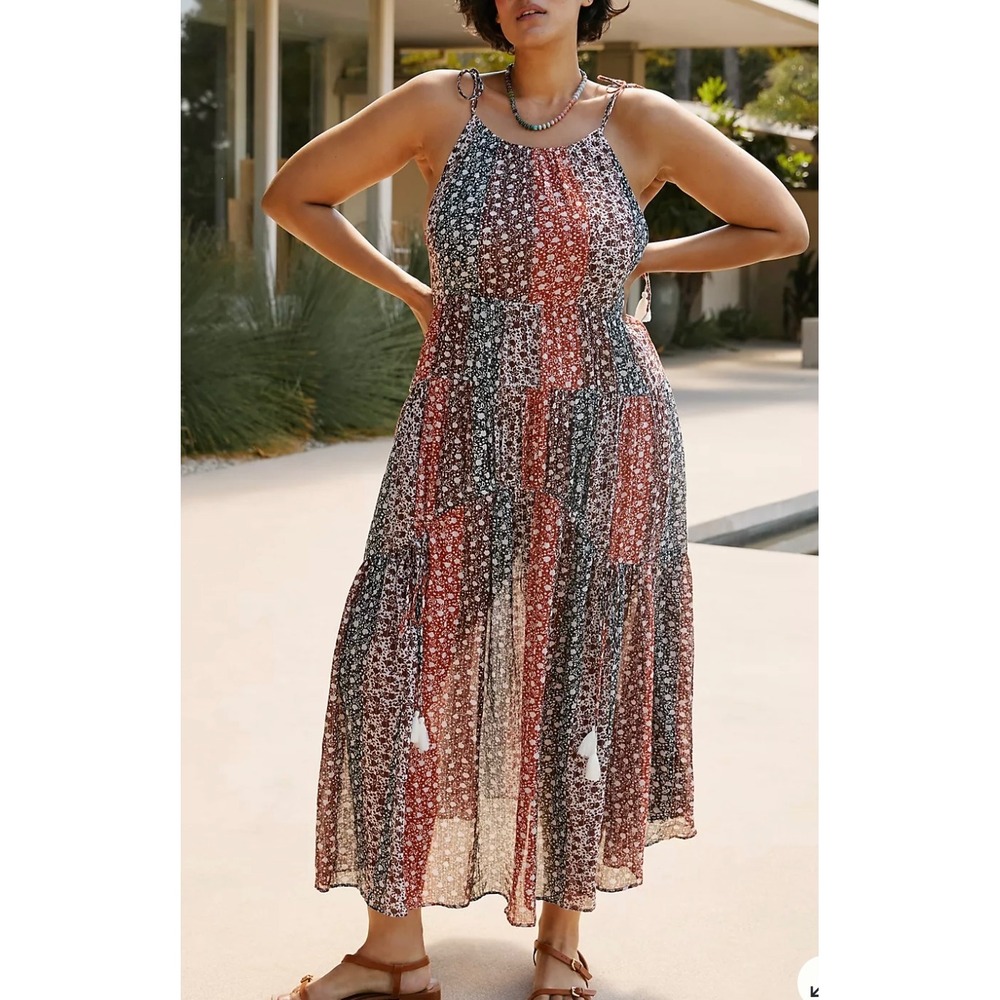 Anthropologie Shirred A-line Tiered Maxi Festival Boho Hippie Dress NEW size 1X‎